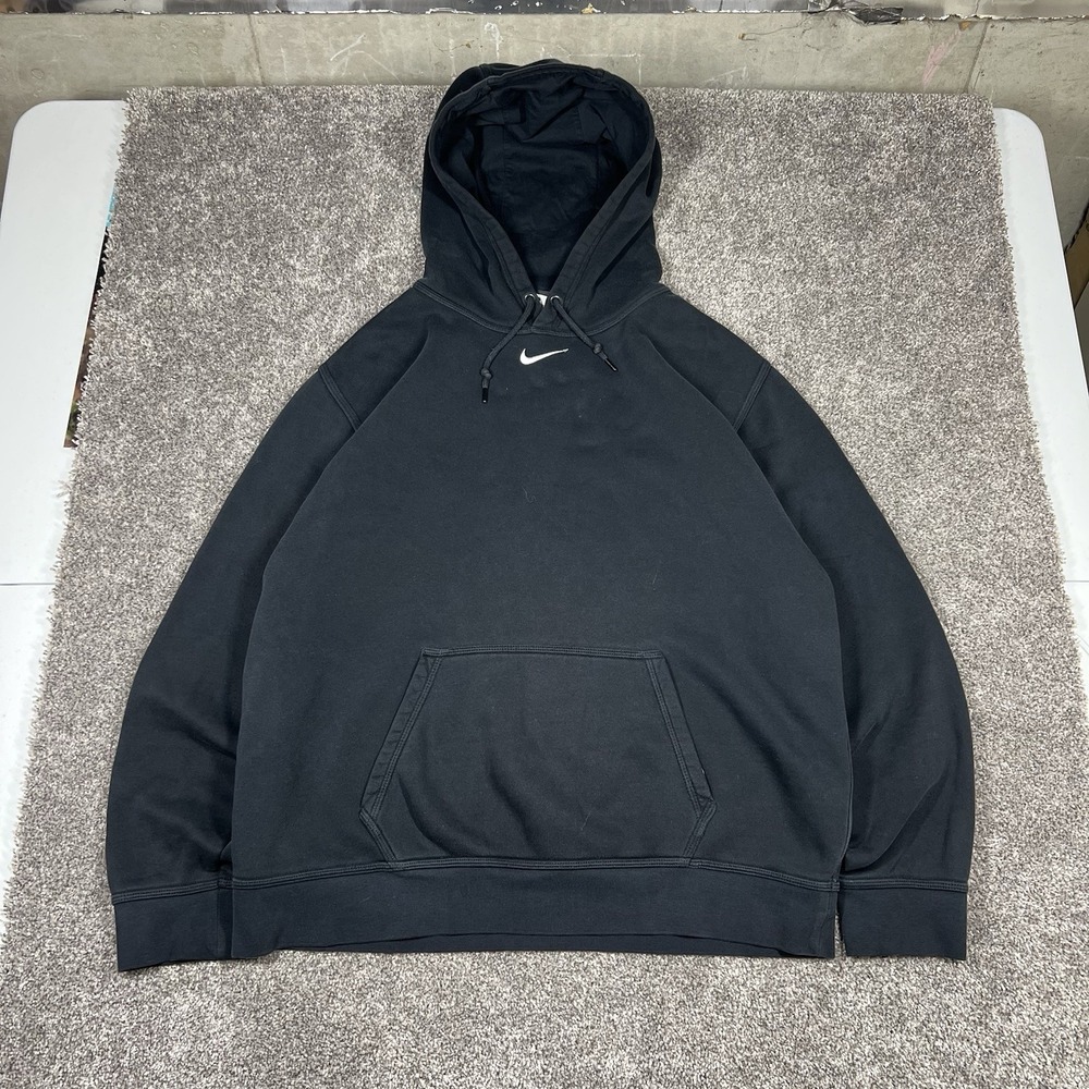 Vintage Y2K Nike Center Swoosh Black Hoodie Sweatshirt Size Men's Large Faded